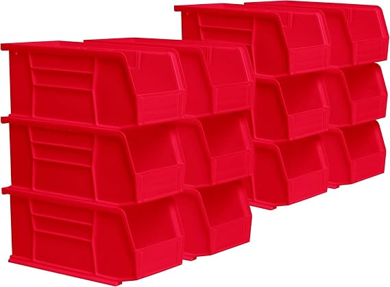 Akro-Mils 30230 AkroBins Plastic Storage Bins, Space-Saving Stackable Bins for Garage, Pantry, Craft Organization, 27.6 cm x 14 cm x 12.7 cm, Red, 12-Pack
