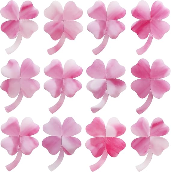LITMIND Precut Stained Glass Mosaic Tiles for 12 Four-Leaf Clovers, Pink