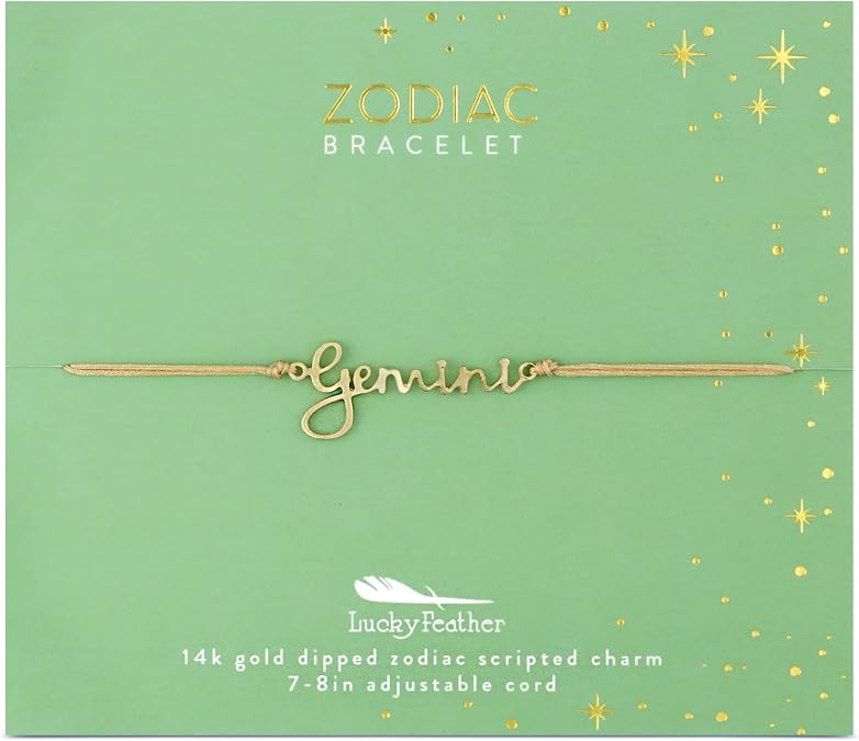 Lucky Feather Zodiac bracelets for women | Taurus 14K Gold-Plated Astrology Bracelet for Girls | Horoscope Sign Zodiac Gift | Great Christmas Stocking Stuffer | Trendy Birthday Jewelry Gift