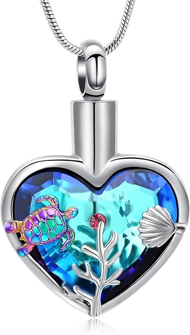 zeqingjw Sea Turtle Cremation Urn Necklaces for Ashes for Women Men Stainless Steel Urn Keepsake Jewelry Memorial Urns Pendant Jewellery for Pets/Human