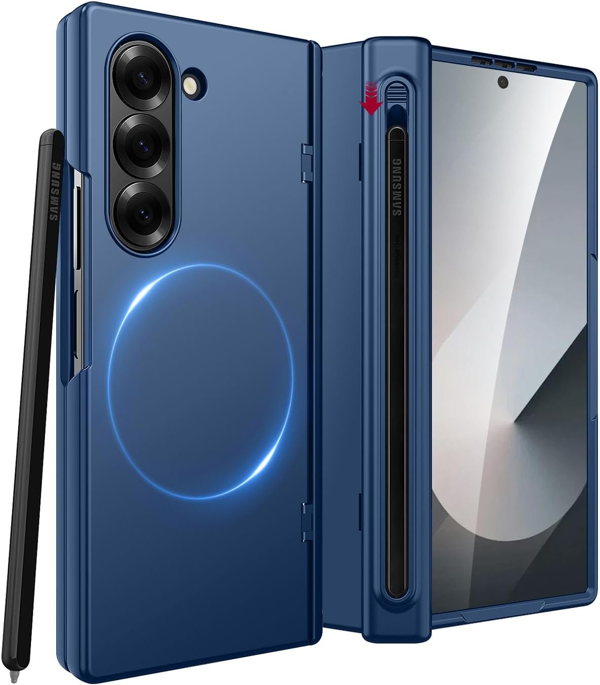 Miimall Compatible Galaxy Z Fold 7 Case with Pen MagSafe S Pen Slot Hinge Protective Cover Shockproof Z Fold 7 Case with Bumper Film Full Protective Anti-Slip Matte Phone Cover Galaxy Z Fold 7 Phone
