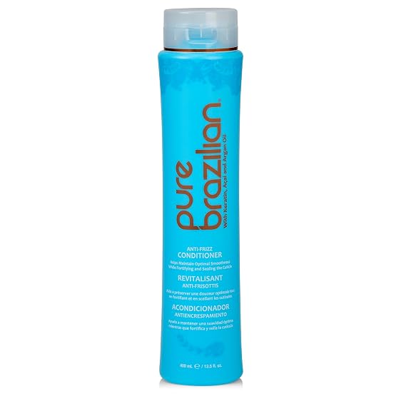 Pure Brazilian Anti-Frizz Daily Conditioner with Keratin & Acai, Smoothing & Strengthening for Shinier, Frizz-Free Hair, 13.5 Oz