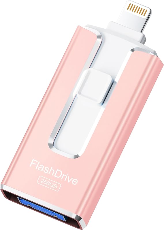 MFi Certified 3 in 1 Type-C USB Memory Stick Thumb Drive for Photos Videos (Pink, 256GB)