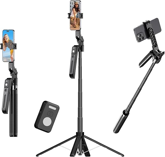 70.9" Auto Face Tracking Selfie Stick Tripod for iPhone Android, No App, 360Rotation Tripod that Follows Your Movement with Remote Control for Live Streaming, TikTok, YouTube