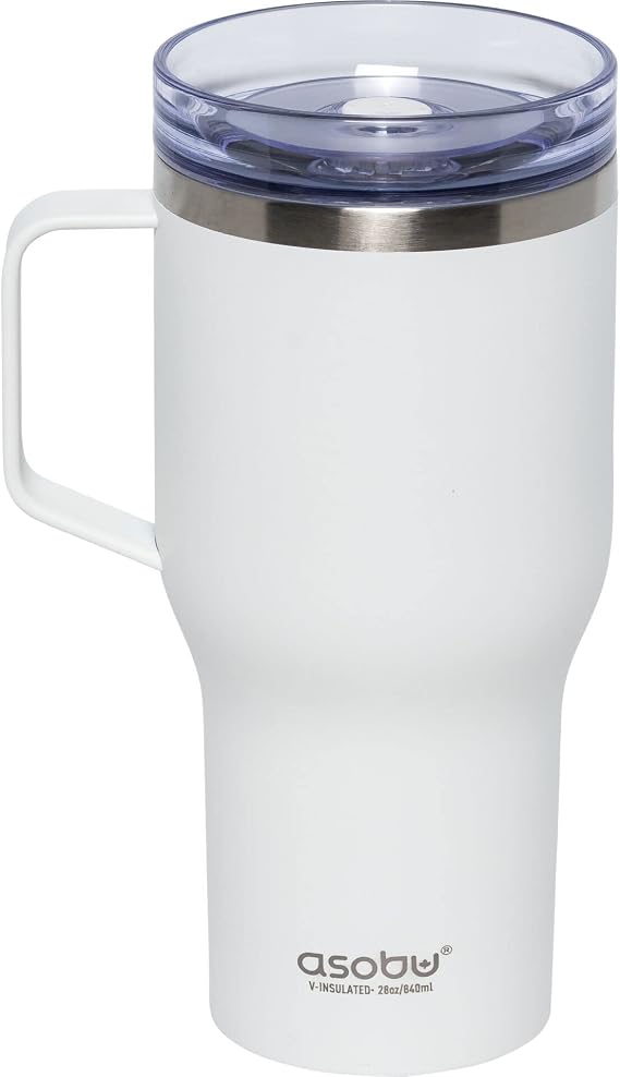 asobu 360 Travel Mug 28oz Vacuum Insulated Stainless Steel Mug with 360 Spill-Proof Lid and Handle Keeps Drinks Hot 12H / Cold 24H Leak-Resistant and Cup Holder Friendly