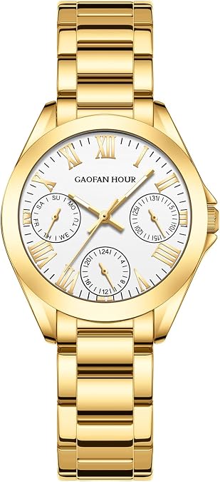 Gold Watches for Women,Analog Womens Watch with Multifunctional Vintage Roman Dial Stainless Steel Band,Waterproof with Tools