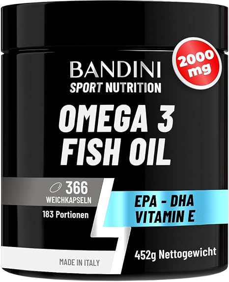 Bandini® Omega 3-366 Softgels 2000 mg Pure Fish Oil with 600 mg EPA DHA