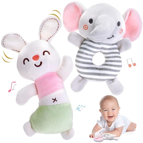 Baby Rattles 0-6 Months: Soft Rattle Toys for Newborns, Plush Stuffed Animal Rattle for Infants, Toddlers Boys Girls Shower Gift