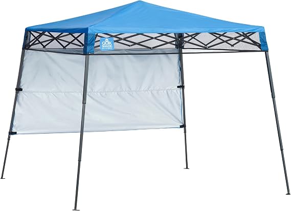 Quik Shade Go Hybrid 6' x 6' Sun Protection Pop-Up Compact and Lightweight 7' x 7' Base Slant Leg Backpack Canopy, Regatta Blue
