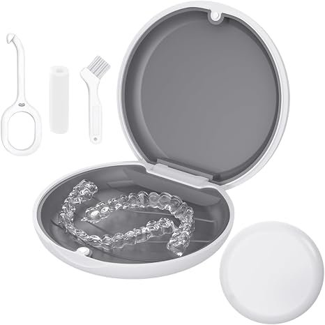 Braces Box Tooth Splint Box Compatible with Invisalign Retainer Case with Removal Tools & Aligner Chewies & Brush Removable Inner Silicone Compartment (White)
