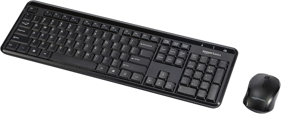 Amazon Basics 2.4GHz Wireless Keyboard and Mouse Combo Set, Quiet and Compact US Layout, Plug and Play, Unifying USB Receiver, Black