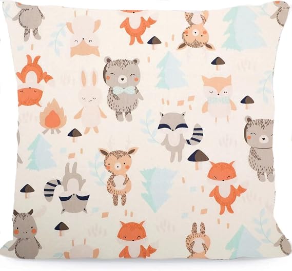 Children's Cushion Cover Decorative Patterned 40 x 40 cm 1 Pack Baby Toddler Cushion Covers for Prams Organic Cotton Pillowcase with Zip