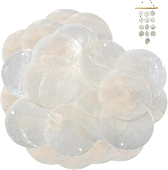 Shells with Holes 100PCS Capiz Shells, 2 Inch Round Shells with Holes, Polished Natural Capiz Shells Decor, DIY Sea Shells for Crafting, Jewelry Making