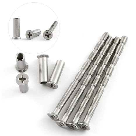 4 Set Door Handle Hardware Lever Handle Screws Connecting Bolts & Sleeves Phillips Drive Flat Countersunk Head Fixing Cutting Slot Articulated Screw M4x60mm