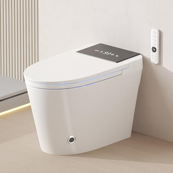 Smart Toilet with Bidet Built-In Heated Seat, Dual Auto Flush, Tankless Design, Foot Sensor, Warm Water & Dry Function, Modern Elongated Electric, LED Display, 1000g MAP Flush, 1.28 GPF