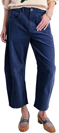 chouyatou Women's High Waisted Baggy Crop Corduroy Pants 2025 Fall Casual Barrel Harem Pants Trousers