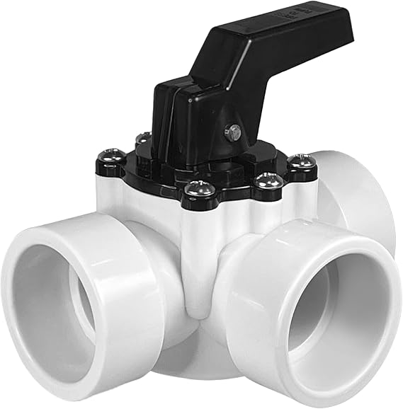 FibroPool 3-Way Diverter Valve - Slip Fit Locking Handle - 1.5 in - PVC