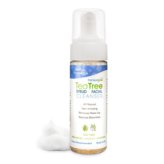 EYEECO Gentle Tea Tree Oil Eyelid & Facial Cleanser, 1.6 oz | Non-Irritating Foaming Eyelid Cleanser & Face Wash with Tea Tree, Chamomile & Shea Butter