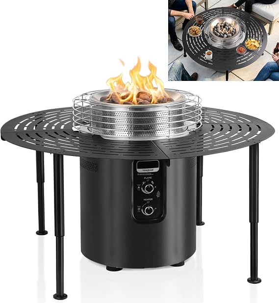 Surround Extension Table for Ninja Fireside360 Outdoor Heater & Fire Pit (OF100/OF101), Carbon Steel, 45.87" OD, Adjustable Legs, No-Drill Clamp Mount, 360 Wrap