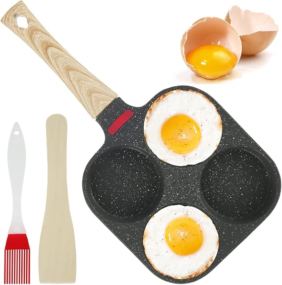 4 Cups Egg Frying Pan Set,Aluminum Alloy Nonstick Omelet Egg Cooker Pan Heavy-Duty Egg Skillet Gasstove top,Small Breakfast Egg Pan with Brush and Spatula Gas stoves Cooking
