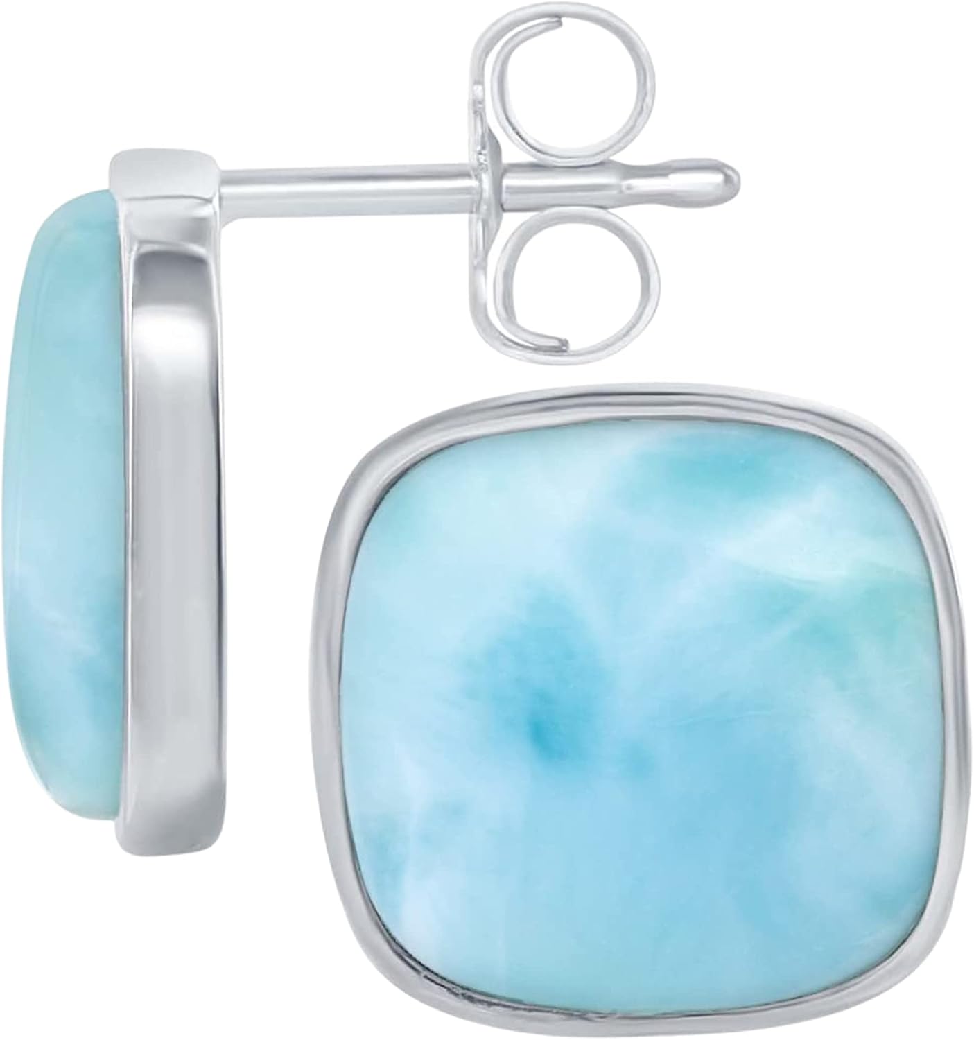 Beaux Bijoux Sterling Silver Larimar Stud Earrings for Women - Natural Larimar Jewelry for Women - Blue Larimar Stones - Square Stud Earrings for Women - Hypoallergenic Blue Larimar Earrings for Women
