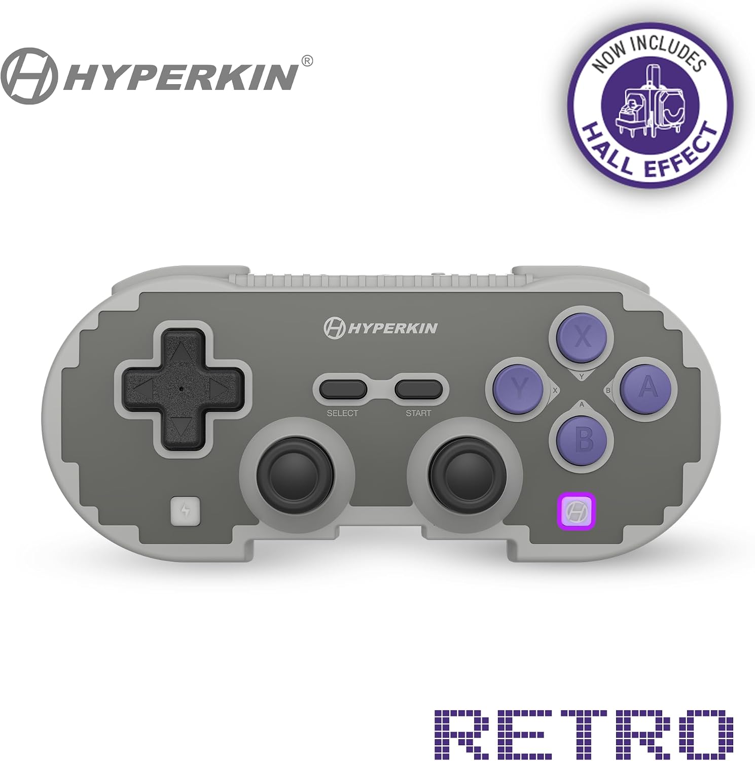 Hyperkin Pixel Art ワイヤレス コントローラー Switch/PC/スマホ対応 ホールエフェクトスティック搭載 Bluetooth 5.0/有線接続 ドリフト防止 ターボ機能 レトログレー
