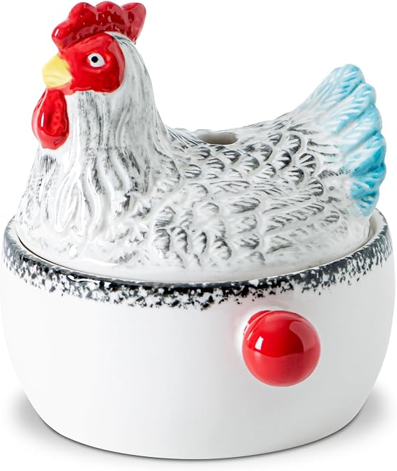 Ceramic Hen Microwave Egg Cooker Bowl Steamer with Vented Chicken Lid