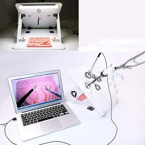 Suture practice kit, laparoscopic trainer box training, simulator box, 4 surgery instruments, inserted HDUSB camera and 6 training modules