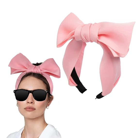 Women Big Bows Headbands Wide Knot Hair Hoop Hair Bands Bow Hair Accessories for Christmas Halloween Party Costume(pink)