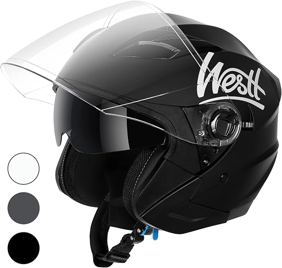 Westt Open Face Helmets with Dual Sun Visor Motorcycle Helmet for Men and Women 3/4 Helmets DOT Approved for Scooter Motorbike Street Jet Series
