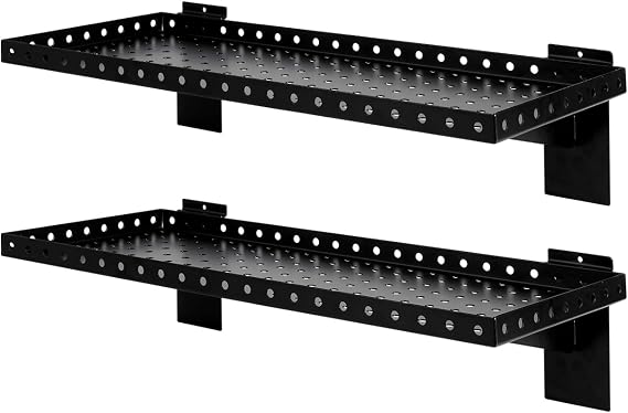 Slatwall Shelves 24 Inch, Slatwall Accessories for Retail, Garage, Home Storage, Heavy Duty Slat Wall Hanging Shelf (2, Black)