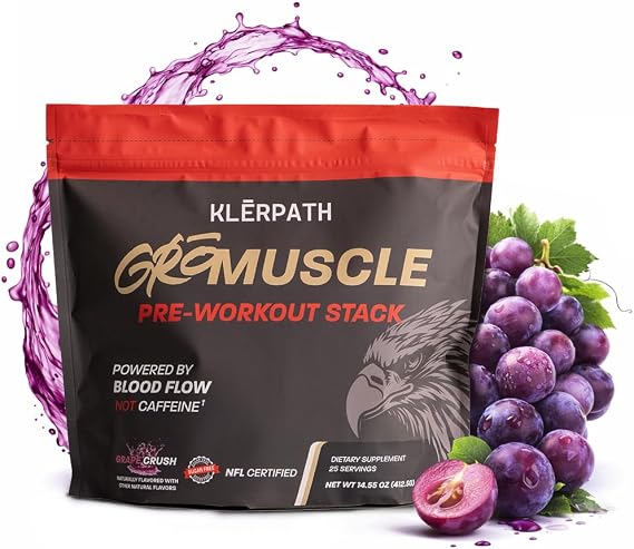 Pre Workout Supplement - GroMuscle Pre Workout Powder for Men & Women - Sugar Free with Creatine Monohydrate Powder, Agmatine Sulfate & NAD+ Vegan, Non-GMO - Grape - 25 Stick Packs