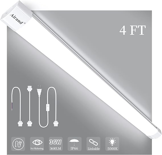 Airand LED Ceiling Light Fixture 4FT, LED Shop Light Fixture 5000K, IP66 Waterproof LED Garage Light Closet Light Under Cabinet Light, 36W 3600 LUX LED Tube Shop Light Work Light for Shop,Hallway