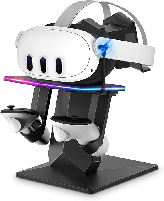 Bioherm Charging Dock Compatible with Meta Quest 2/ Quest 3/Quest 3S/Quest Pro,RGB Charging Vertical Stand,Accessories with Brightness Adjustment and 14 Light Effects Adjustment, Type-C Charging Port