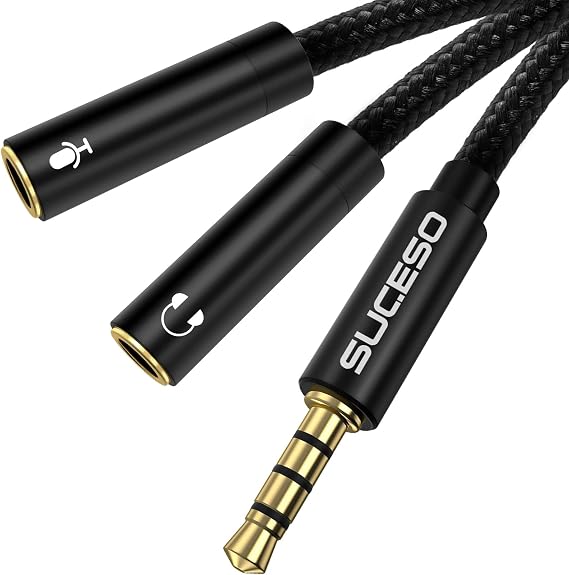 Headphone Mic Splitter Adapter 3.5mm Stereo Audio Y Splitter 35cm