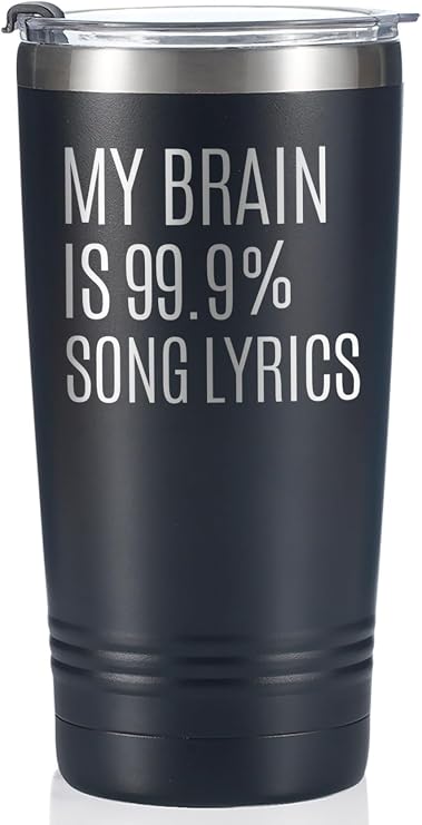 Onebttl Music Lover Gifts For Men, Male, Him, Musician Gifts, Musical Lovers Gift, Stainless Steel Insulated Tumbler with Straw & Lid - Lyrics 20 oz (Black)