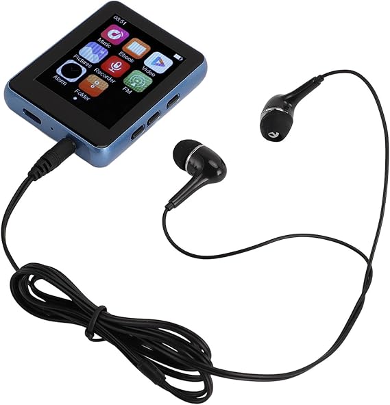 Blue Portable MP3 Player with Bluetooth V5.0 2.4" Full Touch Screen Up to 128GB Expandable Storage Built-in Speakers HiFi Digital Music Player for FM Radio E-Books Voice Control Background Playback