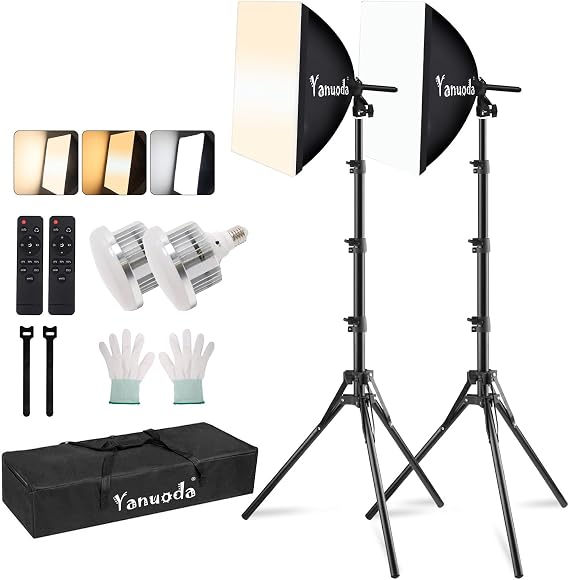 16" Softbox Lighting Kit, 2-Pack with Remote | 95W LED Bulbs, Remote Control, CRI97 Color Accuracy, Soft Diffused Lighting