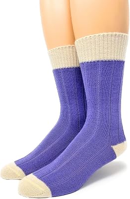 WARRIOR ALPACA SOCKS - Womens Two Color Baby Alpaca Wool Wide Ribbed ComfortBed Socks - Color Block