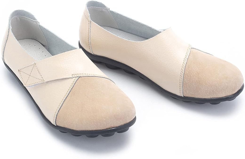 Women Premium Ultra Soft Orthopedic Flats Loafers Leather Slip on Soft Bottom Non-Slip Adjustable Easy On Comfy Large Size Moccasins Walking Dotmalls Shoes (Beige,13,Women,13)