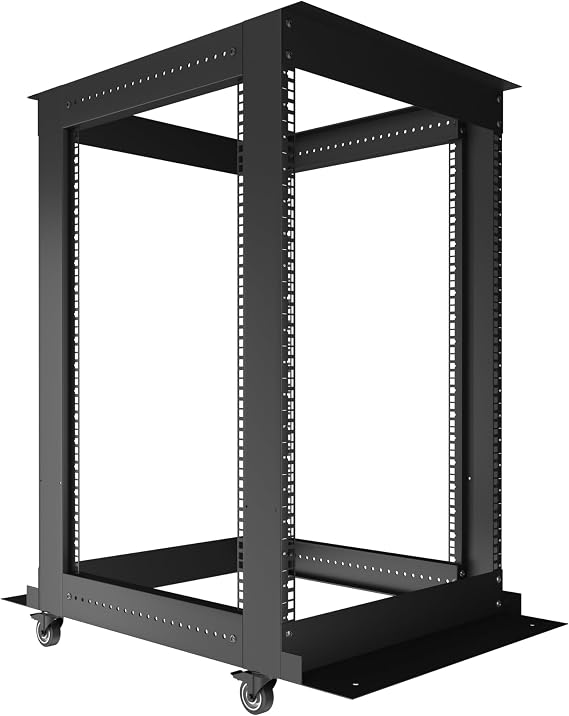 Sysracks 18U Open Frame Rack, 4-Post, 19-Inch, Casters