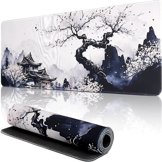 McStorey ZEN XXL Mouse Pad 90x40 cm, Büyük Masa Matı, 3 mm Dikişli Kenar, Kaymaz Kauçuk Taban, Gaming Mousepad – Ink Temple