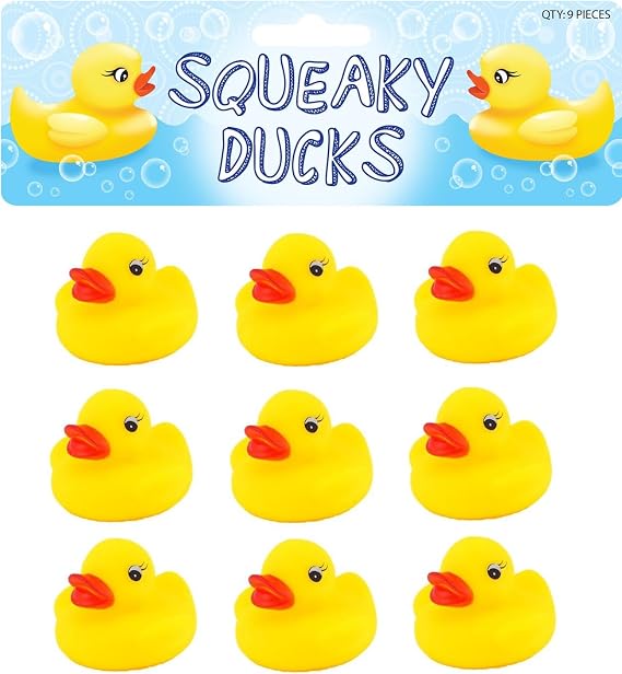 Henbrandt 1 Pack of Nine Yellow Squeaky Ducks Mini Rubber Bath Toys 5cm Water Games Paddling Pool Party Favours Loot Bag Fillers Children Summer Fun