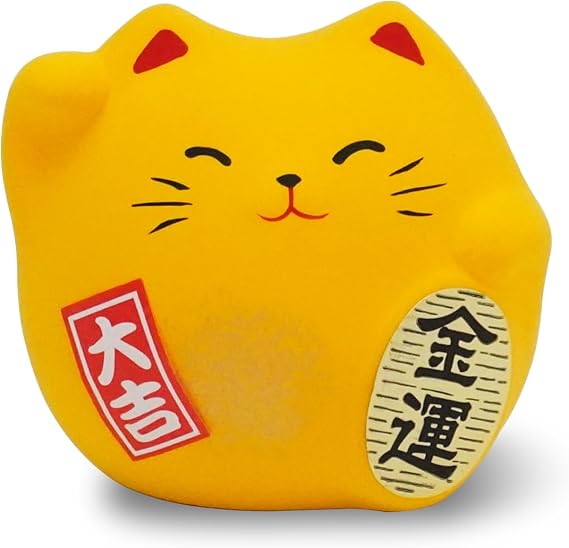 Banko Ware Maneki Neko - 2.2-Inch Small Lucky Cat Figurine for Good Fortune Made in Japan (Yellow)