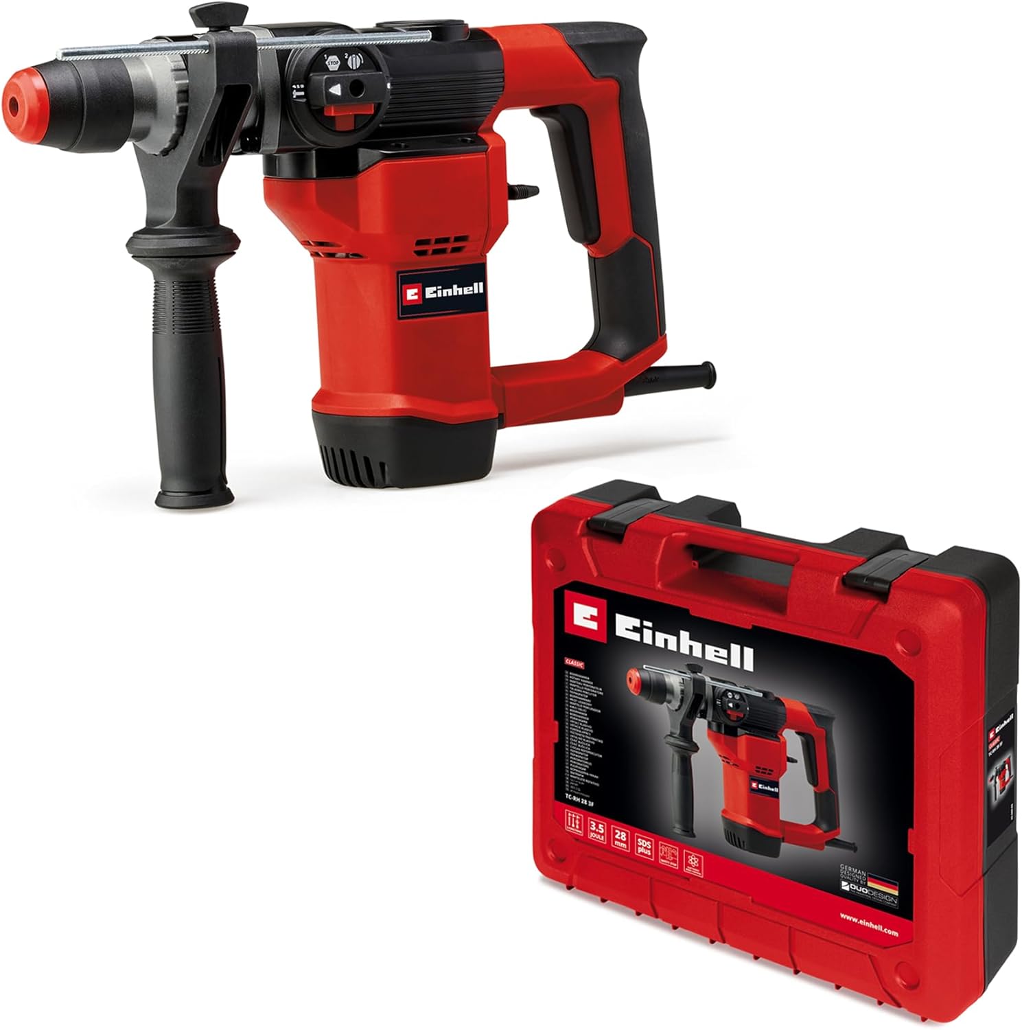 Einhell Kırıcı Delici TC-RH 28 3F 950 W, 3,5 J, pnömatik darbe mekanizması, SDS-plus, derinlik mesnedi, delmedarbeli delmekırmakeskileme, çanta dahil - 4258002