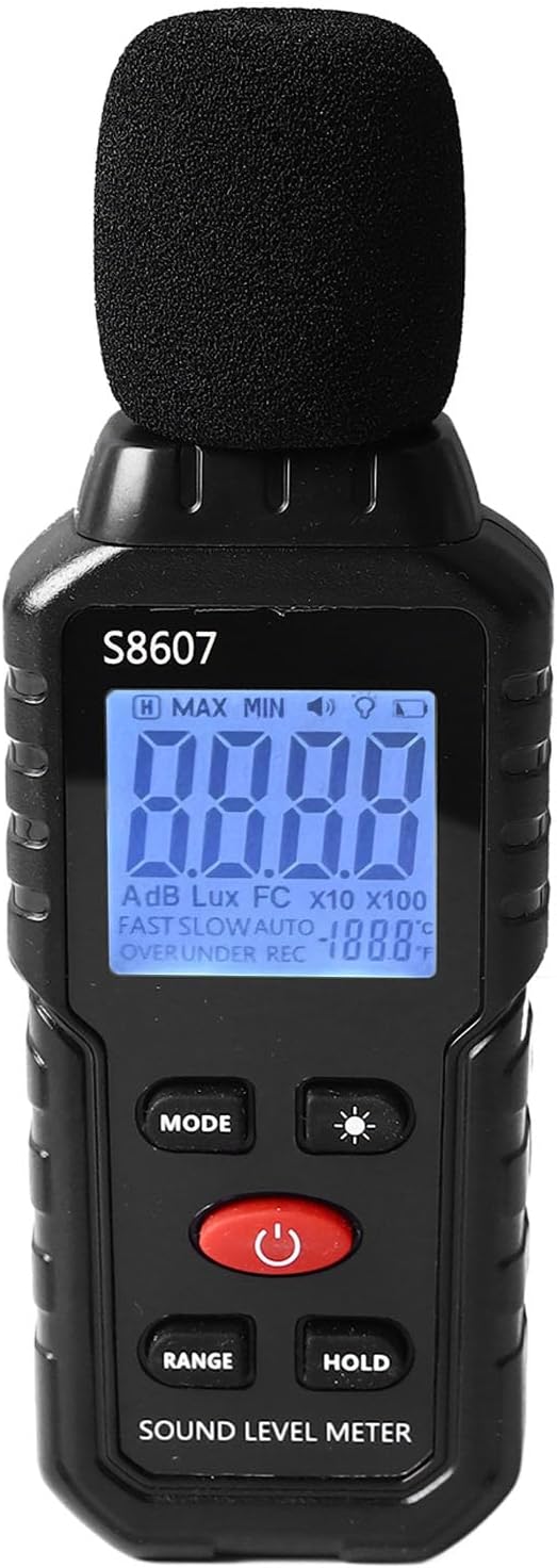 Pyhodi Decibel Meter, Digital Sound Level Meter with 30 to 130 dBA Range, Data Hold, Backlit LCD Display, Portable SPL Meter S8607, Sensitive and Accurate, for Classroom and Workshop