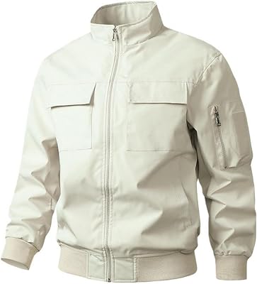 Mens Autumn American-Style Stand-Collar Vintage Solid Outdoor Workwear Flight Jacket