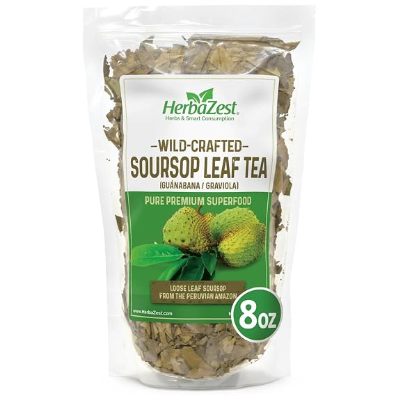 HerbaZest Soursop Leaf Tea (Guanabana), 8 oz Caffeine-Free & Wild-Crafted