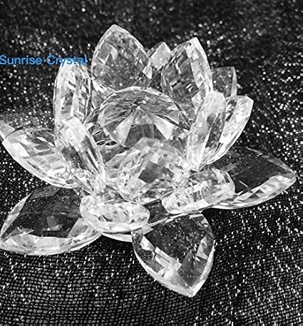SunRise 3.5 Sparkle Crystal Lotus Flower Crystal (Clear), Set of 2