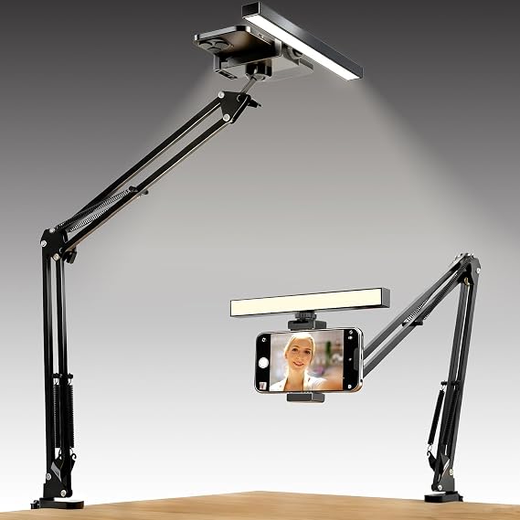 Desk Selfie Light with Overhead Phone Mount, Adjustable Arm
